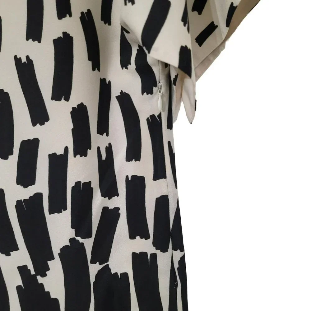 Tahari‎ ASL Arthur S Levine Dress 4 Black Cream Print Shift Short Sleeve Career